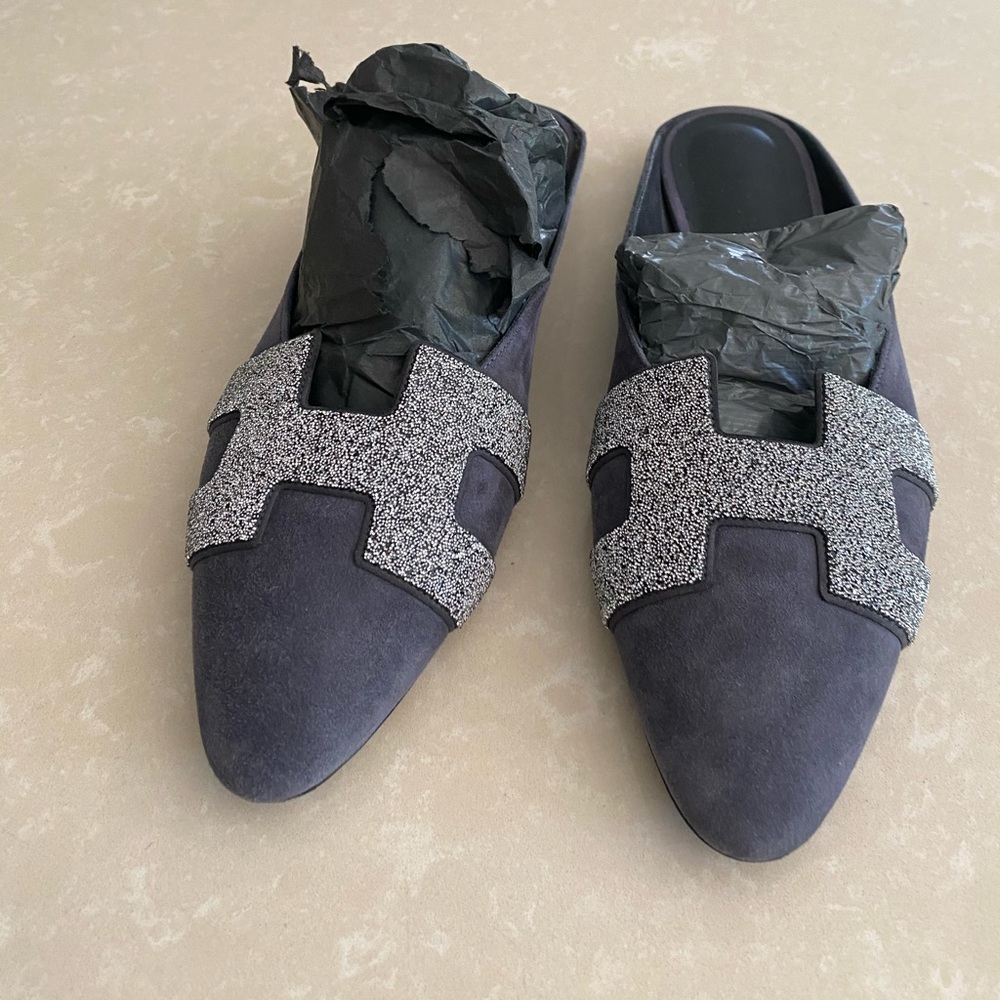 Hermes Suede Roxane Mules. Size 9